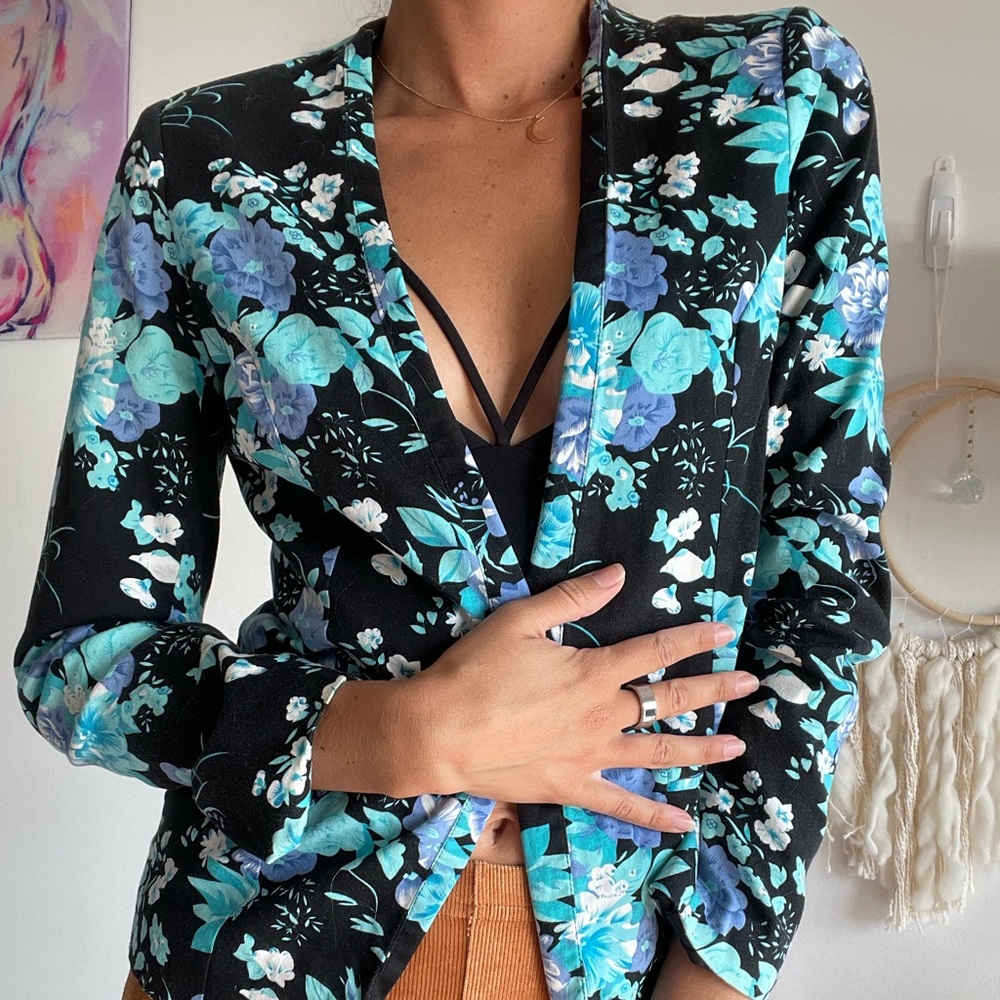Black + Blue Floral Blazer